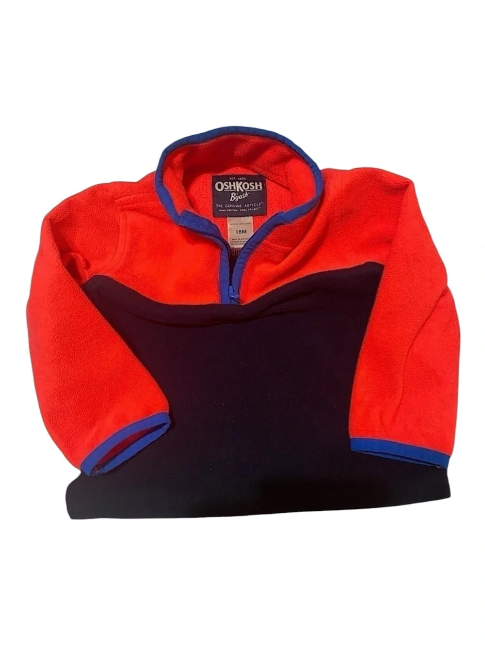 OSHKOSH Fleece 3/4 Zip Pullover Sweatshirt Boys Size 18M Red & Blue  Like New